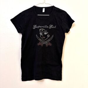 Gasparilla Girl Womens Top Short Sleeve Rhinestone V-neck Tees Black Large